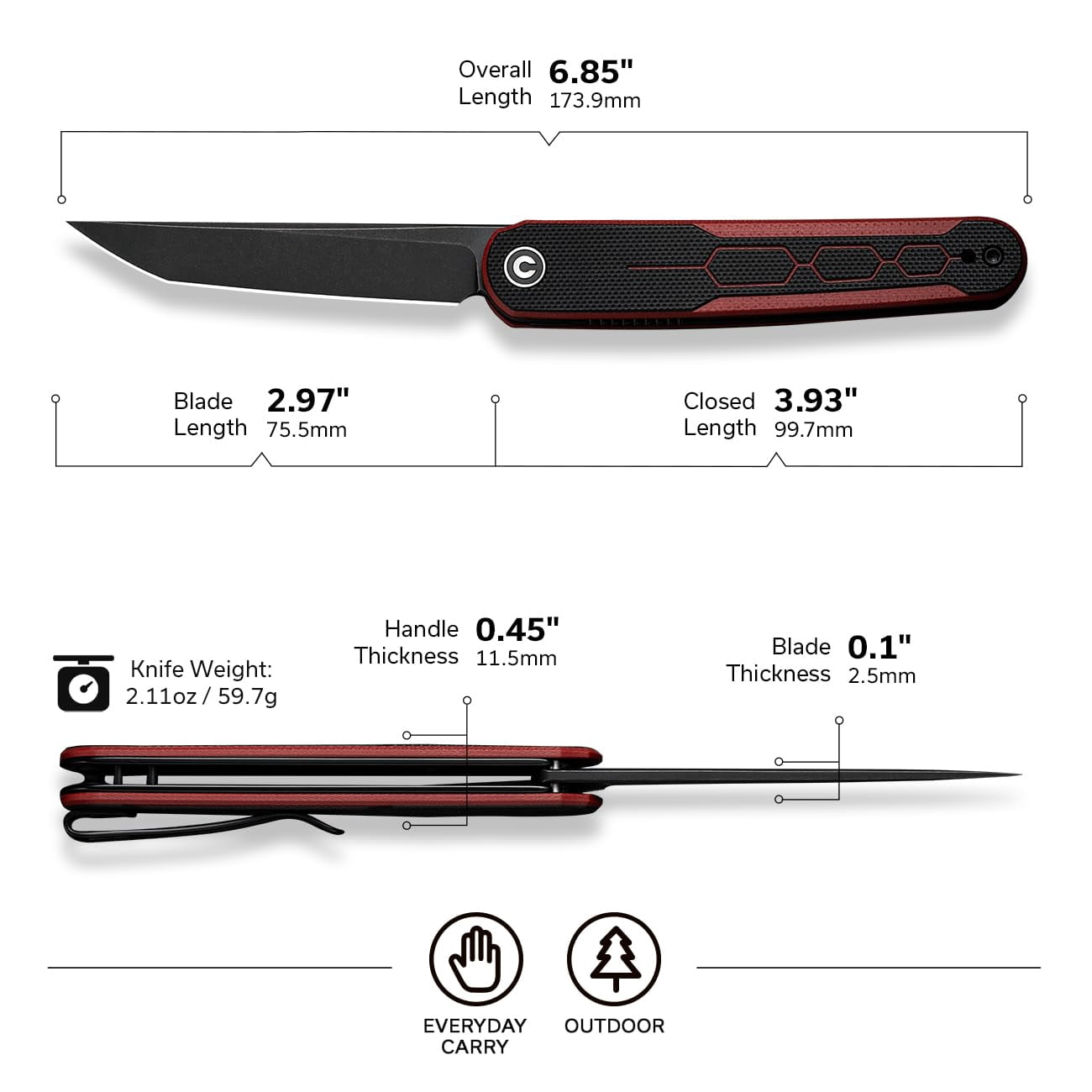 CIVIVI KwaiQ Pocket Knife, Folding Knife with Inline Flipper, 2.97" Nitro-V Tanto Blade Two-tone G10 Handle for Women Men C23015-1