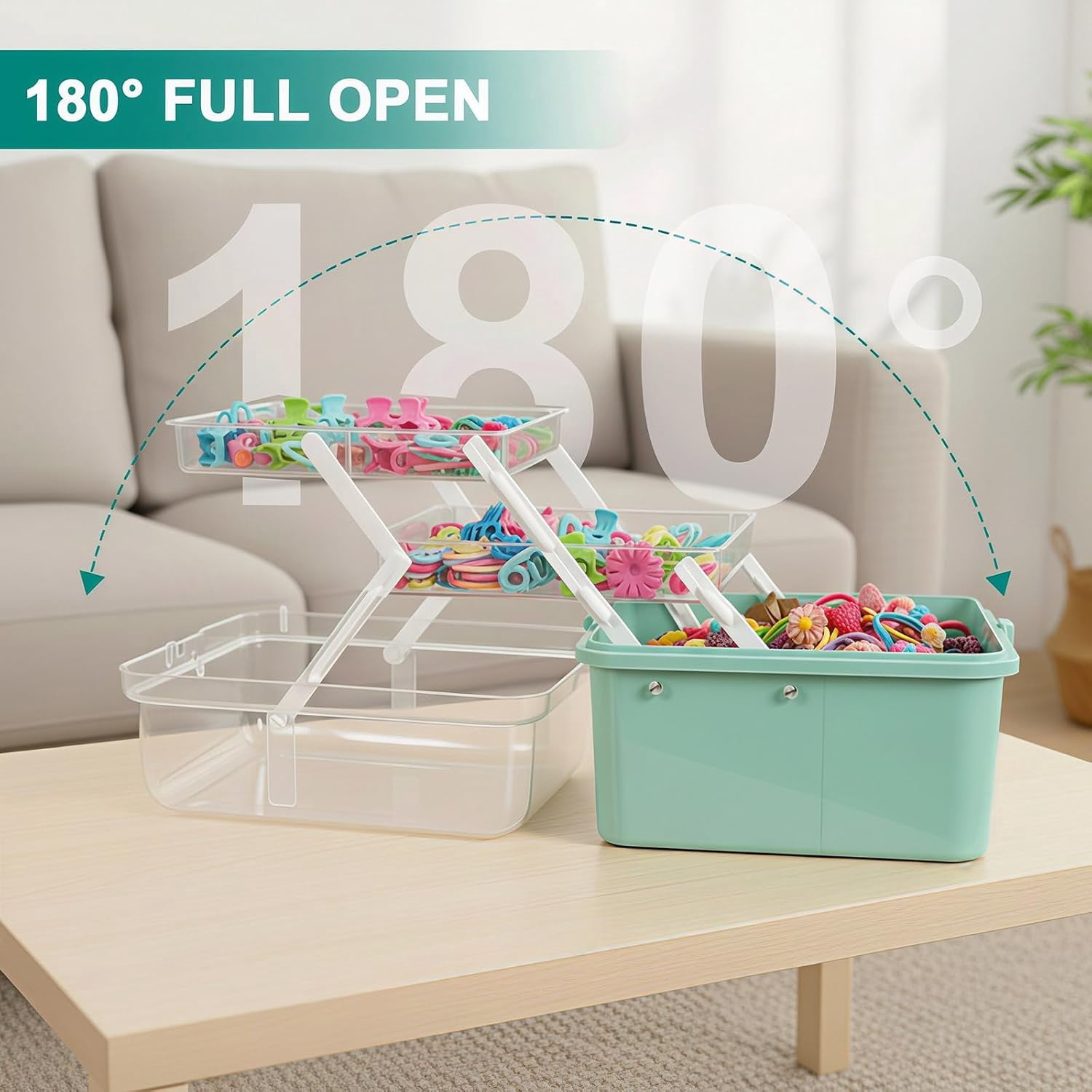 Craft Storage Box 3-Layer Plastic Organizers and Storage, Portable Art Supply Organizer with Handle, Dividing Organizer, Folding Arts Crafts for Sewing, Medicine, Tool