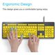 thumbnail image 2 of Teclado de computadora con impresión grande Teclado USB con cable Letra impresa grande con teclas amarillas El teclado amarillo de alto contraste facilita la escritura, 2 of 5
