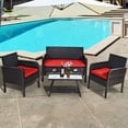 thumbnail image 1 of Costway 4PCS Patio Rotin Osier Meubles Ensemble Conversation Canapé Banc Coussiné Rouge, 1 of 10