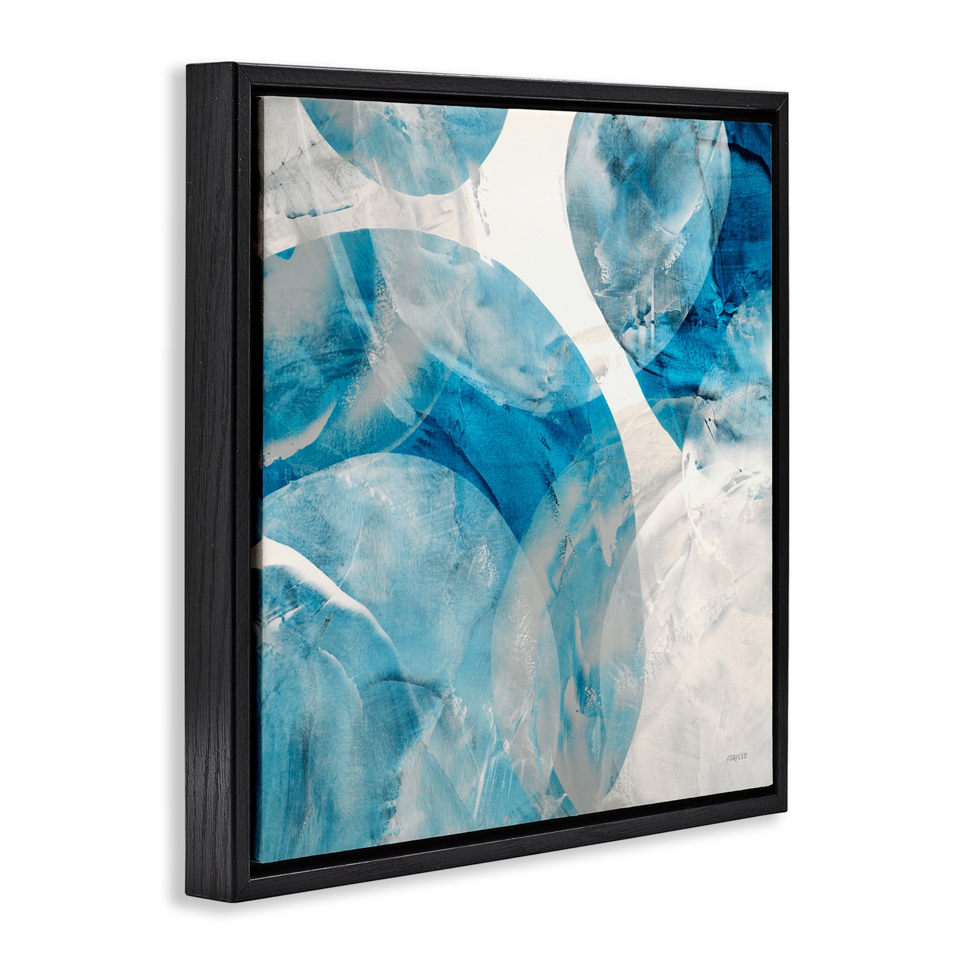 Stupell Industries Opaque Blue Spheres Abstract Painting Black Floater Framed Canvas Art Print Wall Art, 18 x 18