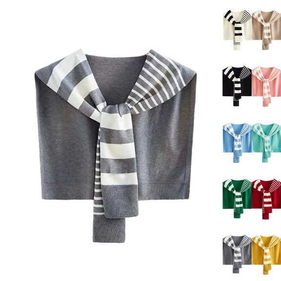 Striped Sweater Shawl Wraps for Women Sweater Knitted Knotted Shawls Travel Casual Scarf Cape Shoulder Tops Fashion Wrap Gray