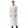 thumbnail image 4 of Ceisia Men's Long Sleeve Solid Color Robe Loose Fit Full Length Thobe with Embroidery for Ramadan Beige XXL Gifts, 4 of 9
