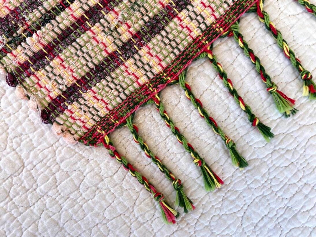 Watermelon Lemonade Rag Rug with Twisted Fringe - Handwoven Rug in ...