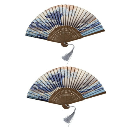 

2X Japanese Handheld Folding Fan with Japanese -E Art Prints