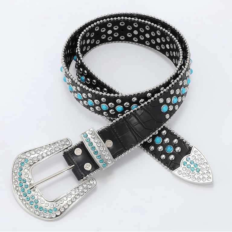 Rhinestone Turquoise Belt for Women Men Western Cowboy  display picture 2