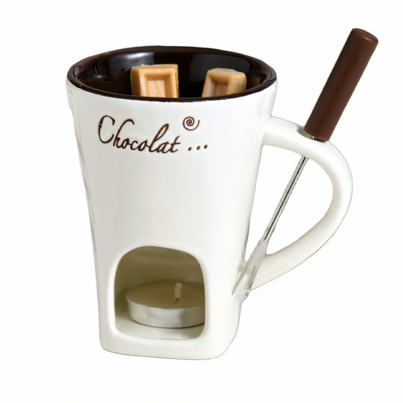 CCOCC Fondue Cup,Double Handle Design Melting Fondue Mug,Safe Easy Handling Coffee Cup,White,450ml