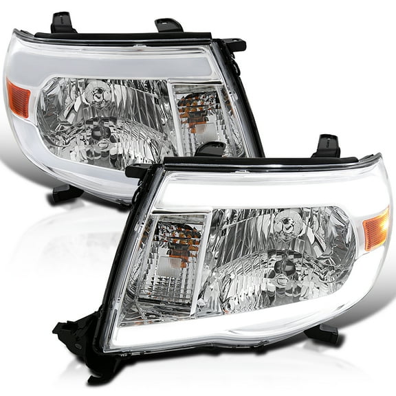 Spec-D Tuning Chrome Headlights w/ LED Tube Compatible with 2005-2011 Toyota Tacoma, Left   Right Pair Headlamps Assembly