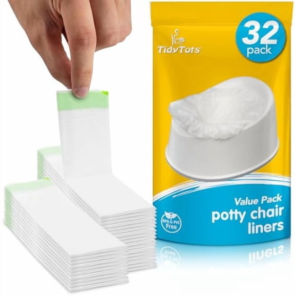 Tidy Tots Disposable Potty Chair Liners | Universal Potty Training Chair Liners for Toddlers | Value Pack of 32