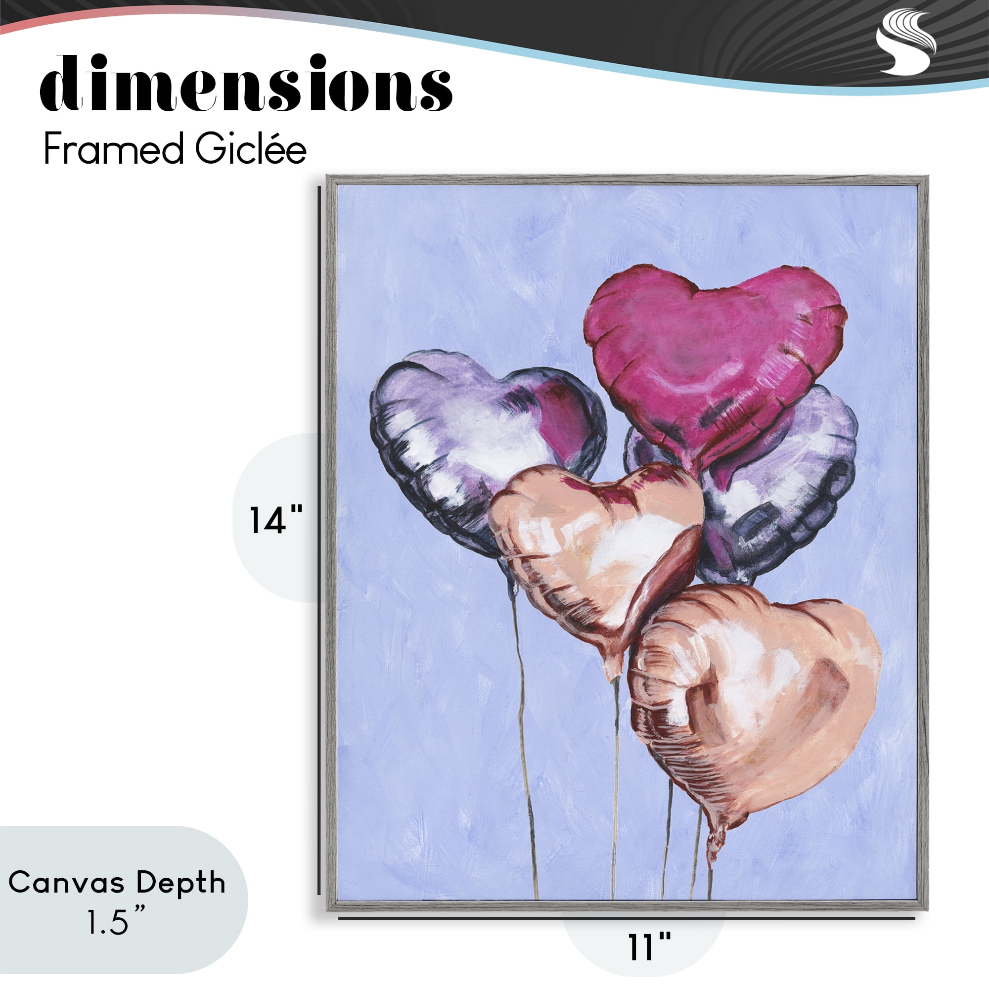 Stupell Industries Vibrant Heart Balloons Gray Framed Giclee Art, design by Michael Willett