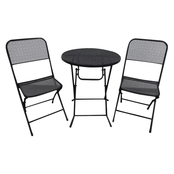 Padova 3 Piece Bistro Outdoor Backyard Dining Set with 2 Folding Chairs and Round Table Furniture for Patios or Decks, Black