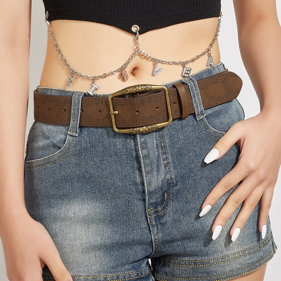 American retro y2k belt women's gift new ethnic style belt versatile with jeans belt premium brown