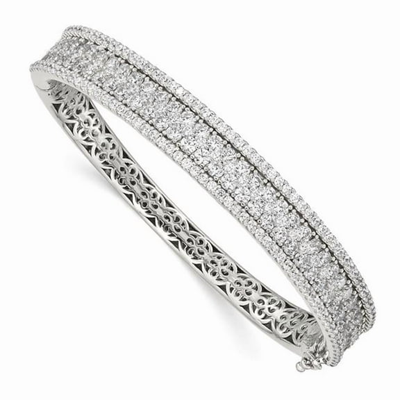Primal Silver Sterling Silver Cubic Zirconia Polished Hinged Bangle