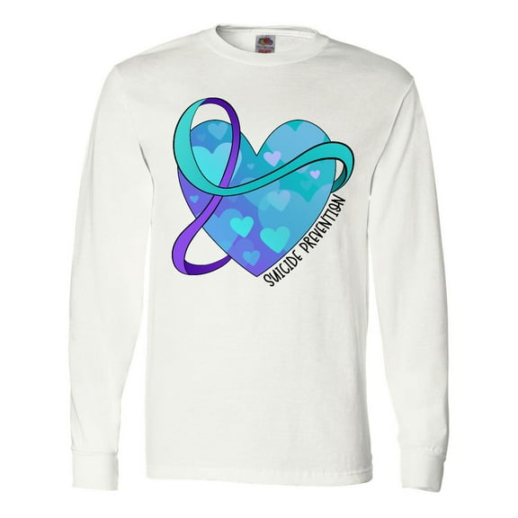 Inktastic Suicide Prevention Awareness Purple and Teal Heart Ribbon Long Sleeve T-Shirt