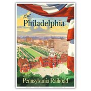 Visit Philadelphia - Independence Hall - Go by Pennsylvania Railroad - Vintage Railroad Travel Poster c.1950 - Master Art Print 10in x 14in