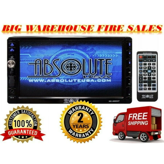 Absolute USA DD-4000AT 7-Inch Double Din Multimedia Receiver, DVD/CD/MP3/USB, Touch Screen