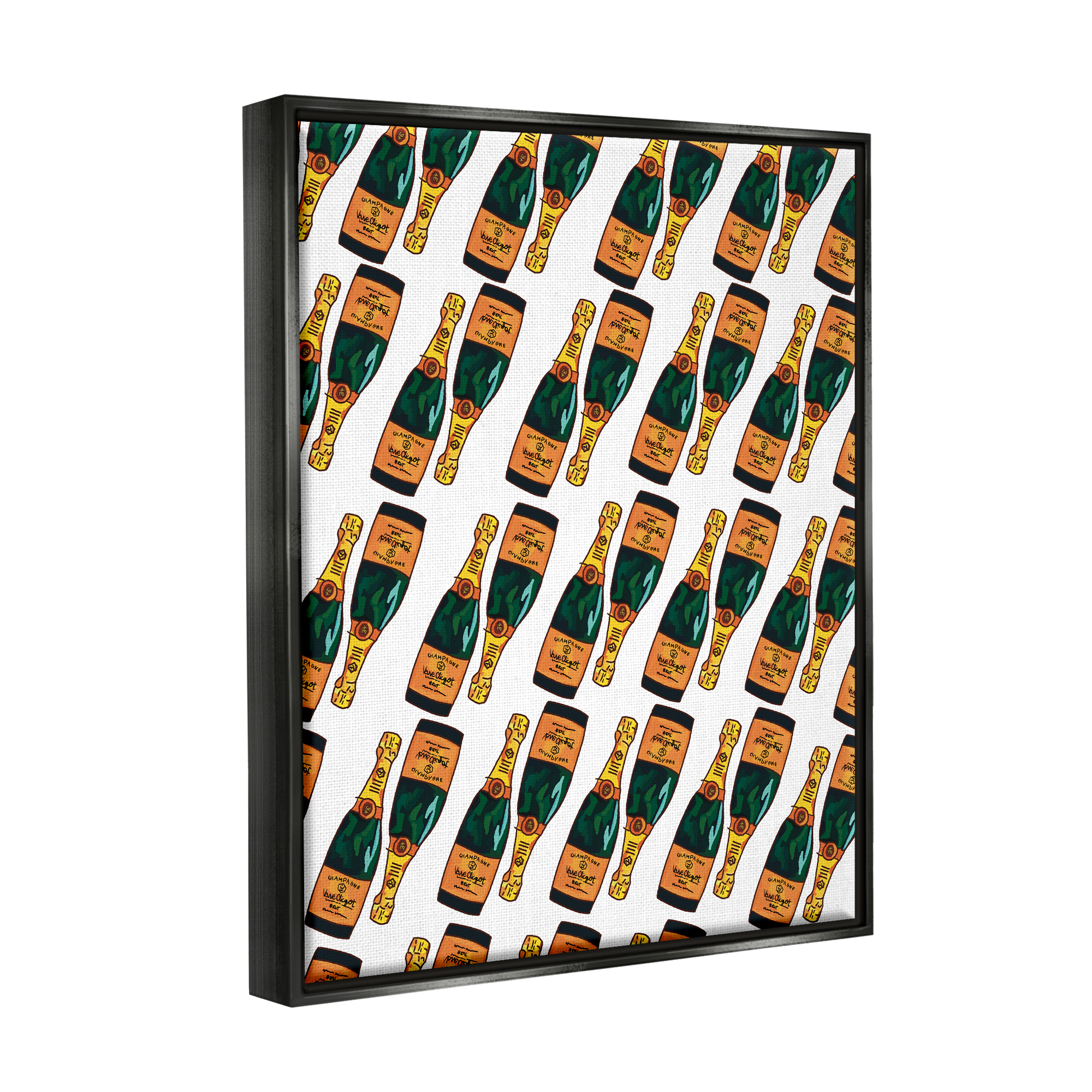 Stupell Industries Pair Champagne Bottles Pattern Arrangement Alcohol Drink Graphic Art Jet Black Floating Framed Canvas Print Wall Art, Design by Amelia Noyes