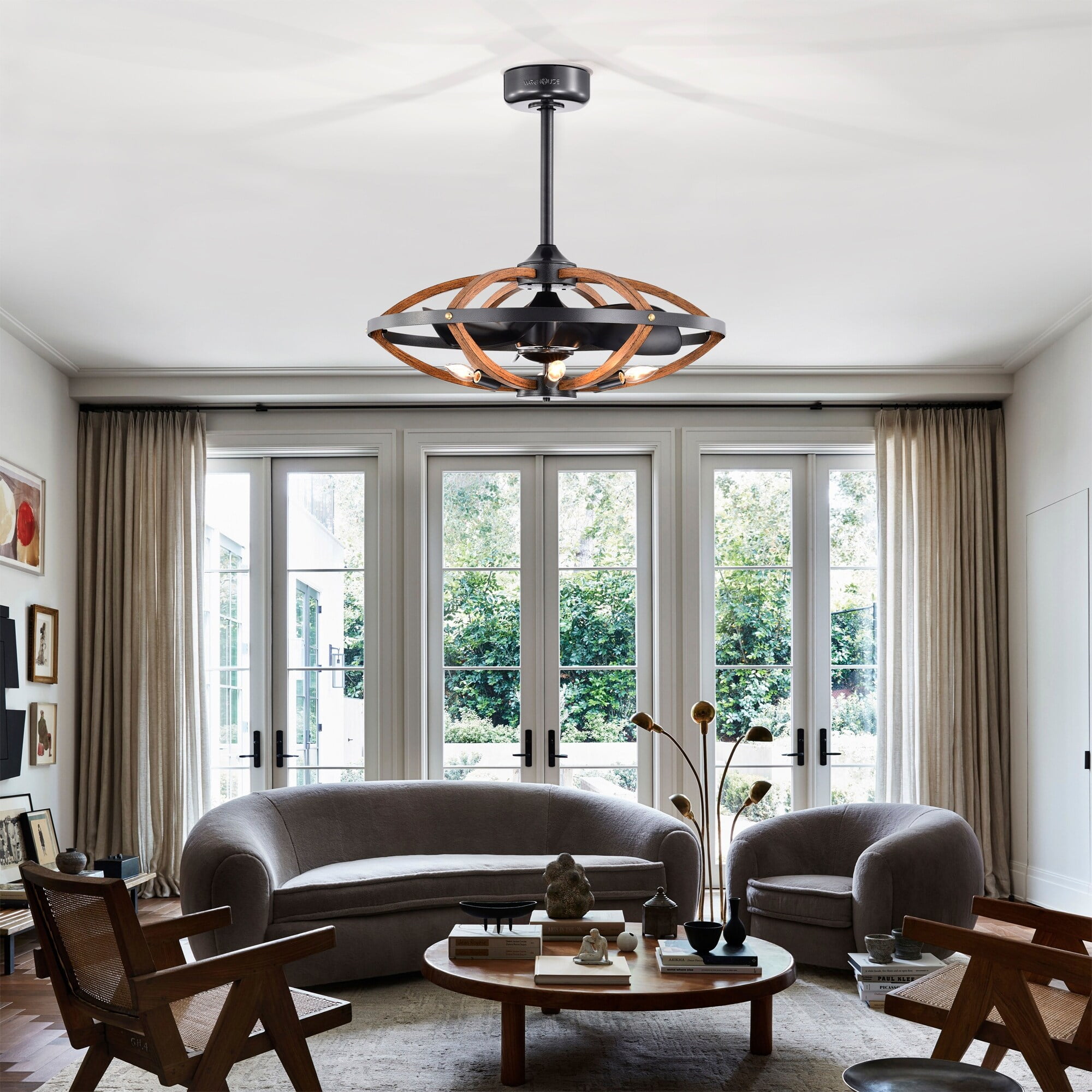 Dariin 28.3 in. 6-Light Indoor Matte Black Finish Ceiling Fan with Light Kit and Remote