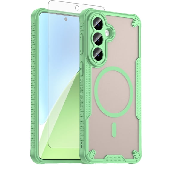 Asuwish Phone Case for Samsung Galaxy S26 Plus S26 5G with Magsafe Magnetic Tempered Glass Screen Protector, Translucent Matte Back Shockproof Protective Cell Cover S26plus 26S S 26 Women Men Green