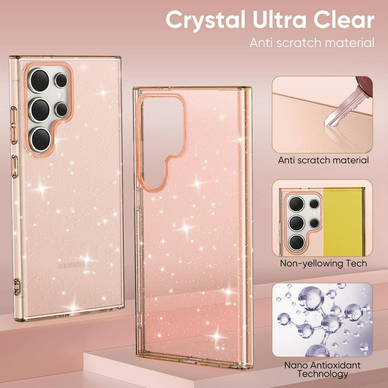 Cover Uposao Per Samsung Galaxy A6 2018 + Penna Touch - Custodia Morbida TPU Trasparente Con Glitter, Stelle E Anello Porta Telefono, Antiurto - 6