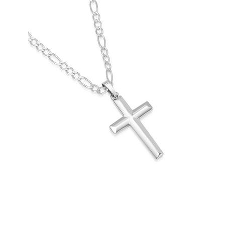- Men's Sterling Silver Cross Pendant Figaro Chain Necklace Italian Made - 080 - 3mm - 16