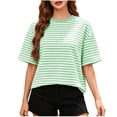 thumbnail image 2 of ShomPort Womens Summer Tops Casual Striped Tie Back Short Sleeve Crew Neck Blouse Dressy Loose T Shirts, 2 of 7