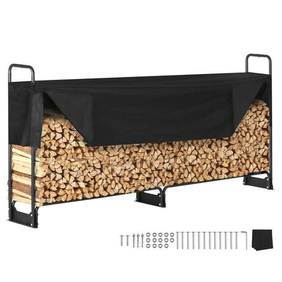 VEVOR 8.5FT Outdoor Firewood Rack with Cover,102x14.2x46.1 in, Heavy Duty Firewood Holder & 600D Oxford Waterproof Cover for Fireplace, Patio, Indoor/Outdoor Log Storage Rack for 1/2 Cord of Firewood