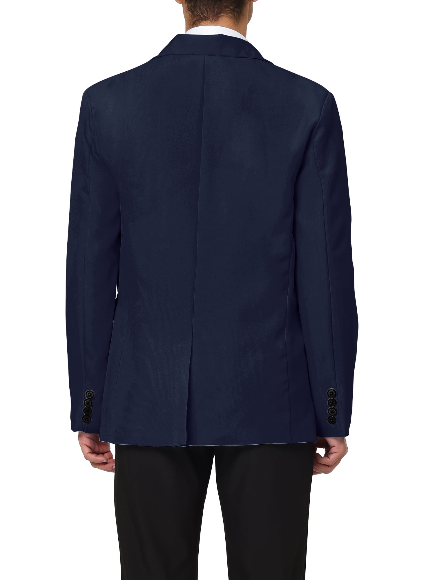 Unique Bargains Men's Slim Fit Blazer Single Breasted One Button Sports Coat S Navy Blue