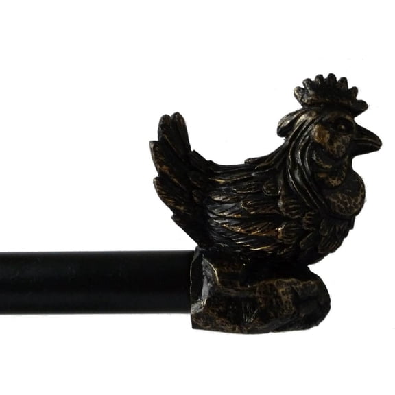 Urbanest Adjustable Single Curtain Rod Set Burnt Gold Rooster Finials – 3/4-Inch Diameter, With Black Rod, 28–48 Inches