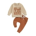 thumbnail image 2 of Aojekbee Toddler Girls Boys Autumn Pants Sets Long Sleeve Letter Print Tops Drawstring Pants Sets, 2 of 10