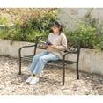 thumbnail image 6 of Steel Outdoor Patio Garden Park Seating Bench with Cast Iron Welcome Backrest, Front Porch Yard Bench Lawn Decor, 6 of 7