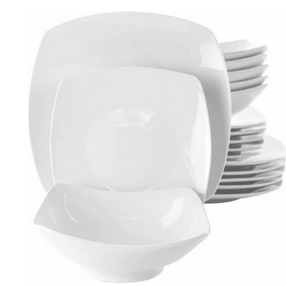 White Porcelain Dish Dinnerware Set, 18 Piece, Newman