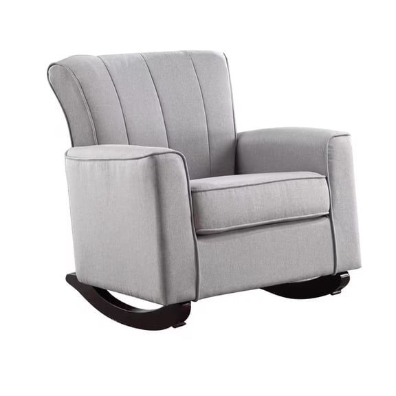 34 Inch Rocking Chair Wood Frame Vertical Channel Tufted Gray Linen