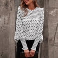thumbnail image 2 of Blusa informal de gasa con lunares y manga farol con volantes y cuello redondo para mujer Fridja  ghj987+1533, 2 of 7