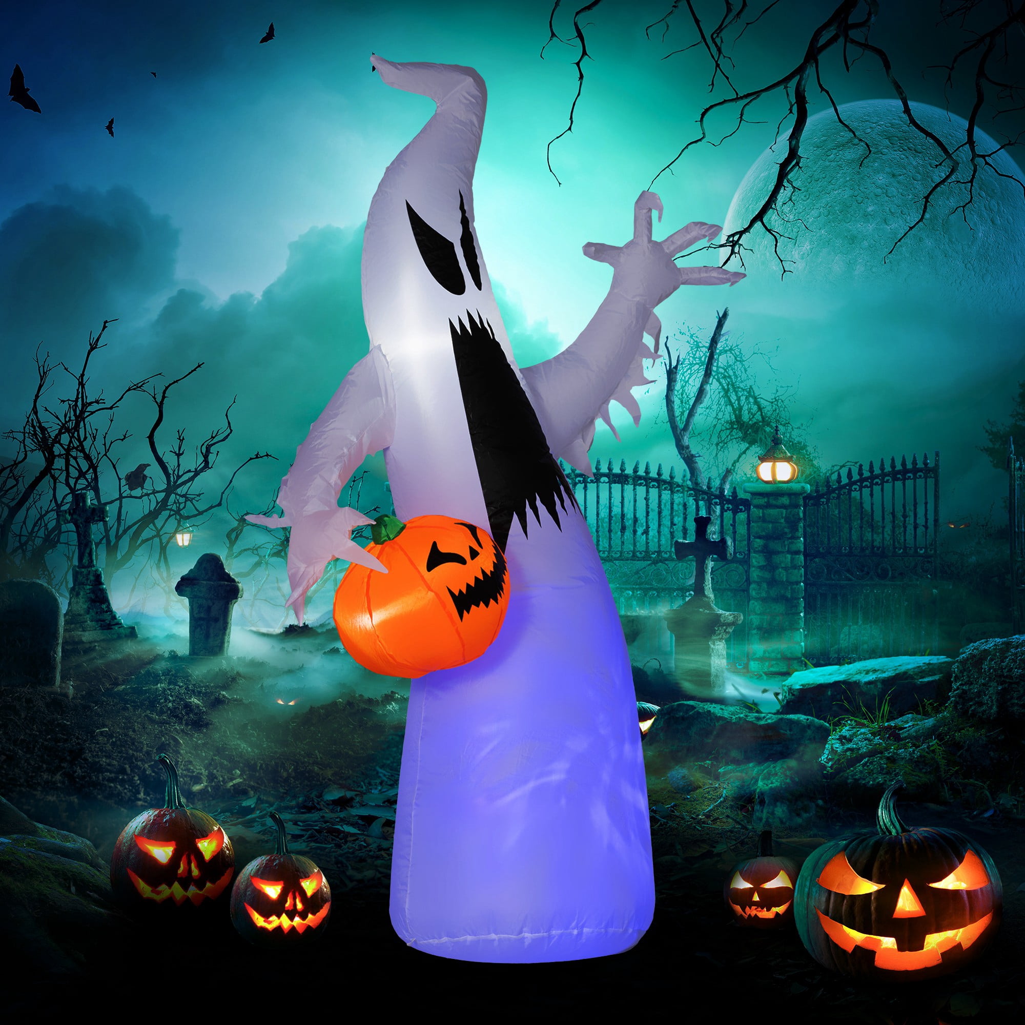 Alvantor 5.9" Inflatable Halloween Ghost Decoration with Pumpkin Waterproof Purple