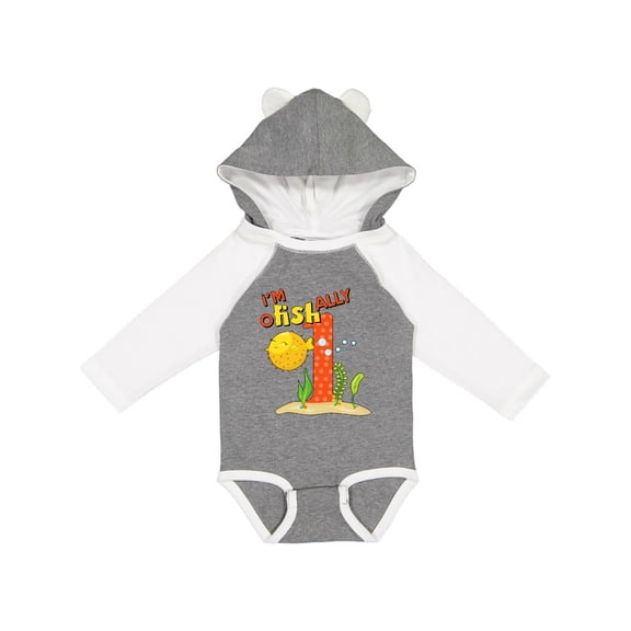 Inktastic I'm O-fish-ally One- Cute Puffer Fish First Birthday Boys or Girls Long Sleeve Baby Bodysuit