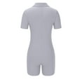 thumbnail image 4 of aidice Bodysuits for Women Ribbed Lapel Neck Button up Short Sleeve Slim Fitting Workout Shorts Jumpsuits, 4 of 4