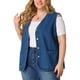 thumbnail image 2 of Chaleco de mezclilsin mangas de talgrande pamujer Chaleco de mezclilcon cuello en V y botones Azul 3X, 2 of 6