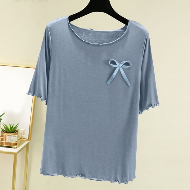 Pijama de manga corta para mujer, cuello redondo, color liso, informal, fino, interior, para el hogar, de poliéster