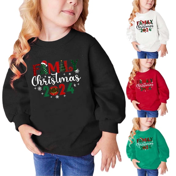 Fesfesfes Girls Sweatshirts Size 7-8 Winter Christmas Letter Print Long-sleeved Sweatshirt For Girls And Boys