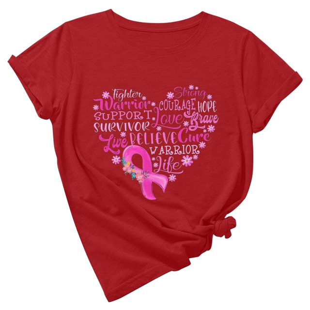 Pntutb Tops de trabajo para mujer Blusa de manga corta Camiseta con estampado de letras de concienciación de los senos Tops de camiseta en octubre Pntutb Pntutb-3873