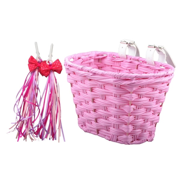 Cesta de bicicleta para niños, cesta de manillar con 2 cintas, accesorios desmontables, cesta de bicicleta para montar, deportes, compras, niñas y Cesta rosa