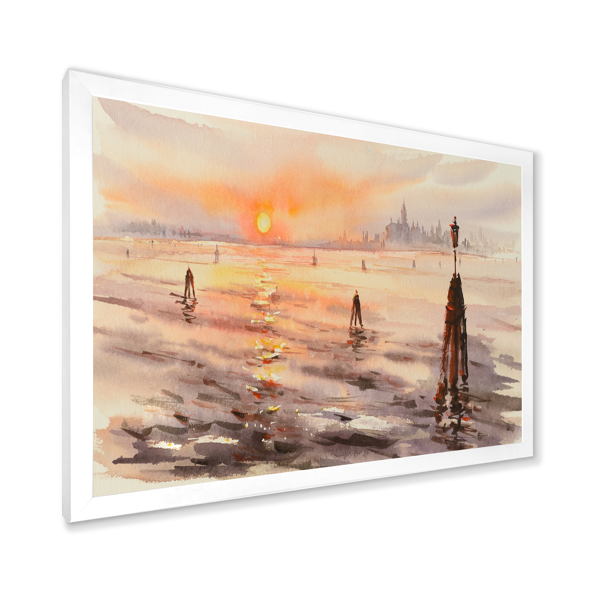 Designart 'Panorama of Venice Laguna Beach At Sunset' Nautical & Coastal Framed Art Print