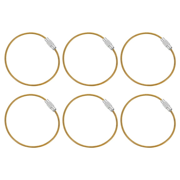 Uxcell Wire Keychain Cable, 6Pcs 6" Steel Wire Key Rings Kit, Keychain Cable Loops Connecter for Crafts Keyrings, Luggage ID Tags and Decorations (Yellow)