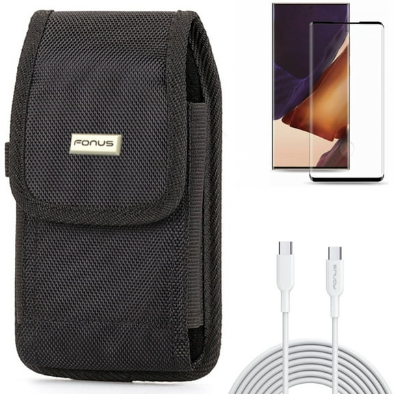 Case Belt Clip & Screen Protector & 6ft Long Type-C Cable for Samsung Galaxy Note 20 Ultra (6.9") - Combo with Rugged Holster & Tempered Glass (Fingerprint Unlock) & PD Fast Charger Cord Power