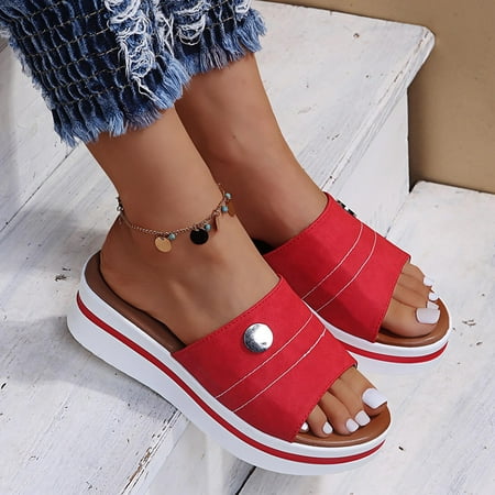 

Sunvit Platform Sandals for Women Casual Fish Mouth Wedges Summer Slide Sandals #492 Red