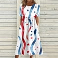 thumbnail image 2 of Women's 250th Anniversary Independence Day Round Neck Casual Dress with Pockets Short Sleeve Patriotic Printed Summer Tunic Blue L, 2 of 6