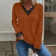thumbnail image 4 of Long Sleeve Shirts for Women Floral Lace Trim V Neck Button Tunic Tops Solid Casual Basic Dressy T Shirts Blouses, 4 of 7