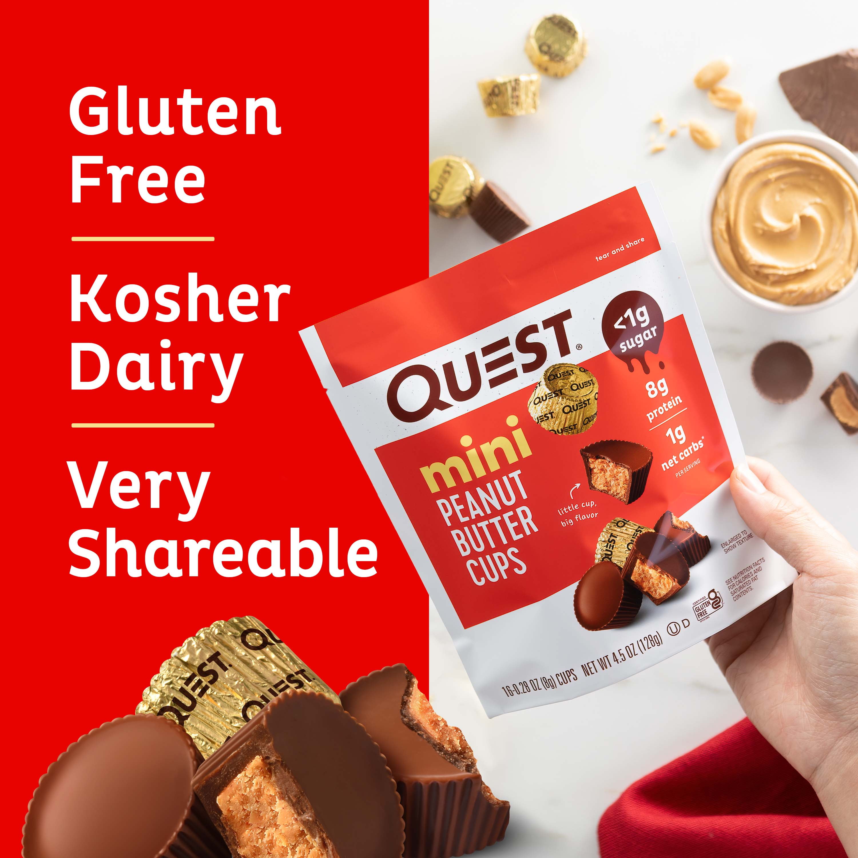 Quest Mini Peanut Butter Cups, Low Carb, High Protein, 16 Count