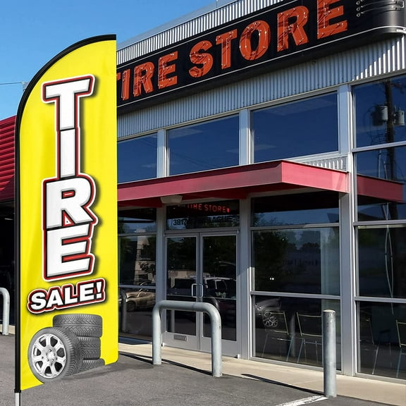 QSUM Tire Sale Sign Feather Flag,8FT Tire Sale outdoor advertising flag, Tire Sale Business Sign,Tire Sale Swooper Flag（FLAG ONLY）